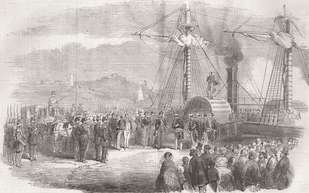 FRANCE. boarding of Marshal St Arnaud, Marseilles 1854 old antique print
